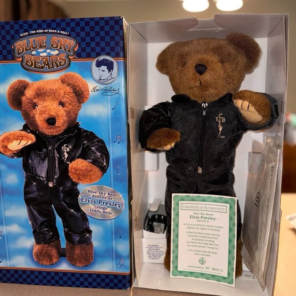 Vintage BLUE SKY BEARS Elvis Presley Animated Dancing Teddy Bear. TCB